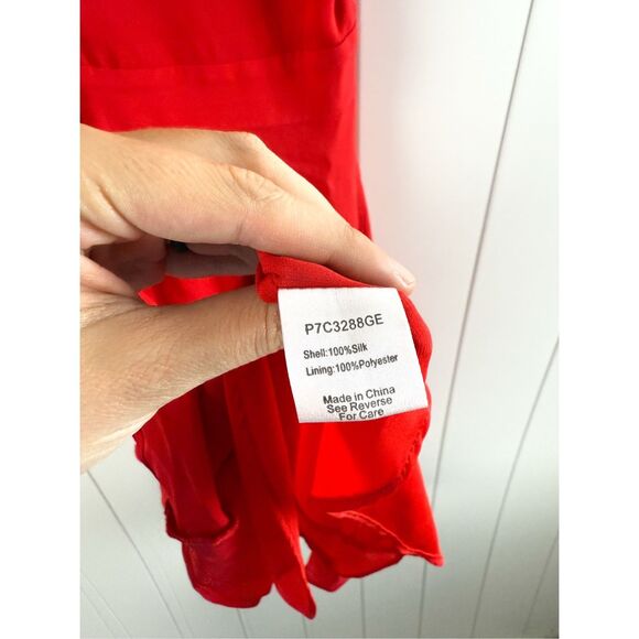 Parker Red Silk Matilda Sleeveless Tiered Dress Size M Valentines  $288 - Picture 10 of 11